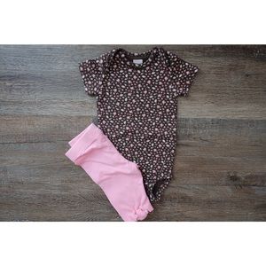 Carters, brown floral & pink leggings outfit